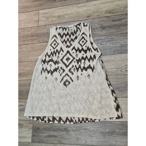 Vocal USA Sleeveless Tank Top Medium Brown Cream Geometric Chevron Rhinestone